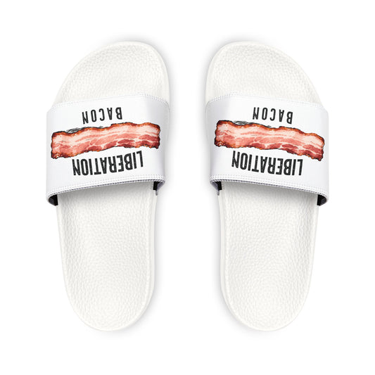 Bacon Liberation Sandals - Fun Men’s Summer Footwear, Trendy Beach Slippers, Comfortable Pool Shoes, Funny Gift for Food Lovers